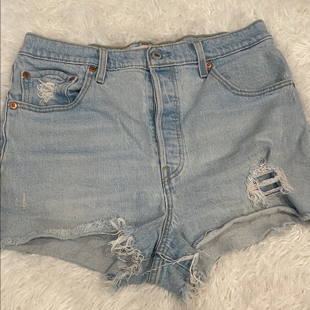 Levi's Light Blue Ripped Jean Shorts
